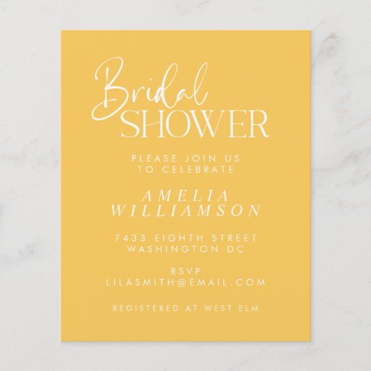 Papier Invitation de Fête des mariées de script jaune min (Devant)