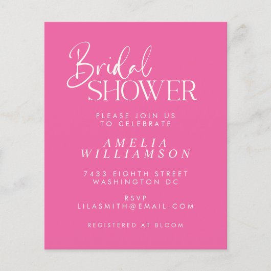 Papier Invitation de Fête des mariées de script rose chau (Devant)