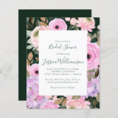 Papier Invitation de Fête des mariées florale vert violet (Devant / Derrière)