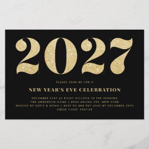 Papier Invitation de fête du Nouvel An noir avec paillett