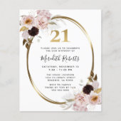 Papier Invitation de fête pour 21 ans avec rose florale d (Devant)