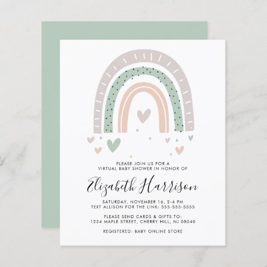 Papier Invitation de fête prénatale virtuelle Budget Boho (Devant / Derrière)
