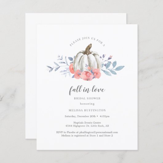 Papier Invitation de fête prénuptiale à thème citrouille  (Devant / Derrière)