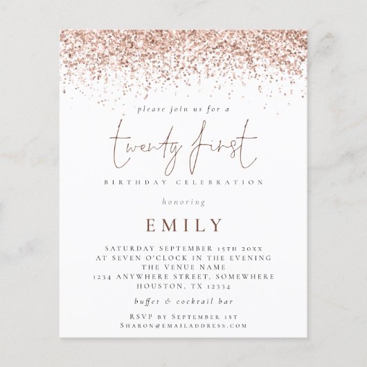 Papier Invitation de fête tendance à paillettes de rose p (Devant)
