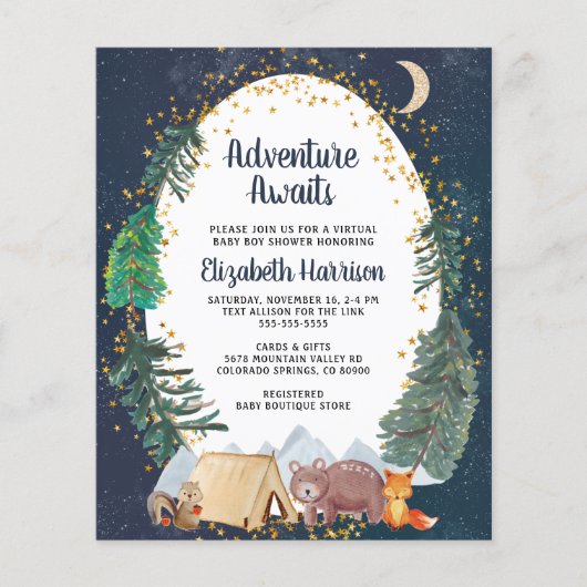 Papier Invitation de fête virtuelle pour bébé à petit bud (Devant)