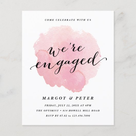 Papier Invitation de fiançailles aquarelle Script Budget (Devant)