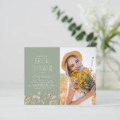 Papier Invitation de Fiançailles aux Fleurs Sauvages Vert (Debout devant)