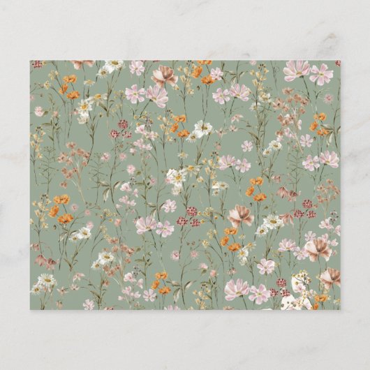 Papier Invitation de Fiançailles aux Fleurs Sauvages Vert (Dos)