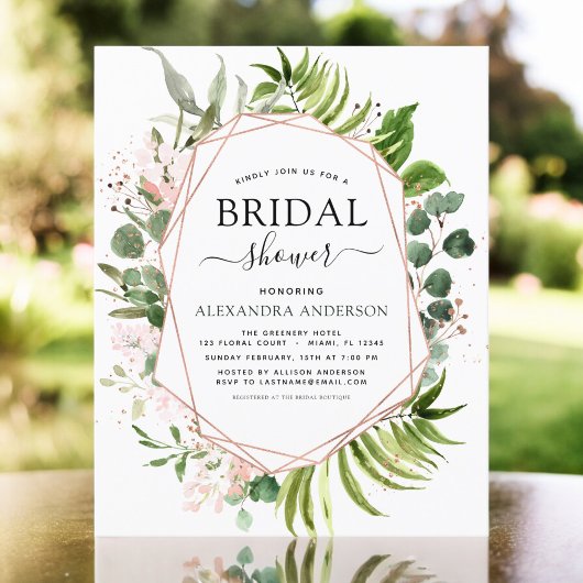 Papier Invitation de fiançailles de greenery Rose Gold à 