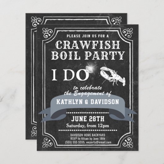 Papier Invitation de Fiançailles de tableau de bord BUDGE (Devant / Derrière)