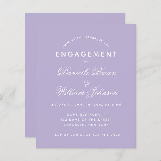 Papier Invitation de Fiançailles simple de Lavender Blanc (Devant / Derrière)