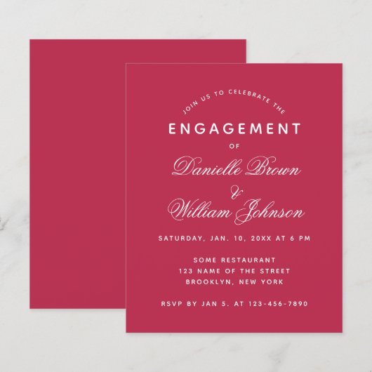 Papier Invitation de fiançailles simple moderne magenta b (Devant / Derrière)