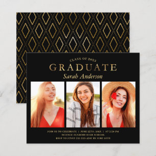 Papier Invitation de fin d'études photo Black Gold 3