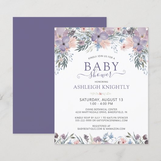 Papier Invitation de Fleur sauvage de Baby shower de coul (Devant / Derrière)
