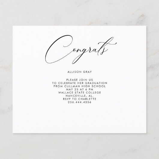 Papier Invitation de graduation de la photo de script (Dos)