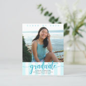 Papier Invitation de graduation du script turquoise de la (Debout devant)