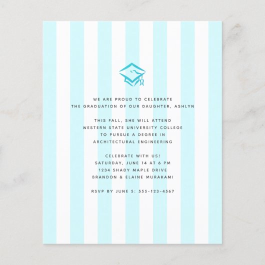 Papier Invitation de graduation du script turquoise de la (Dos)