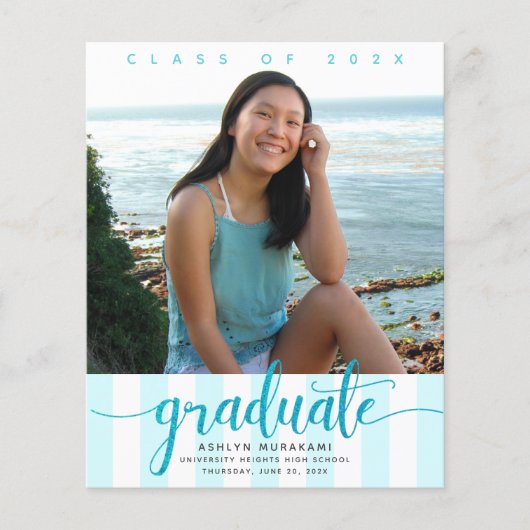 Papier Invitation de graduation du script turquoise de la (Devant)