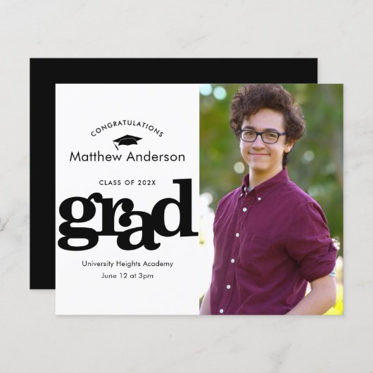 Papier Invitation de graduation photo budget noir et blan (Devant / Derrière)