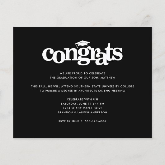 Papier Invitation de graduation photo budget noir et blan (Dos)