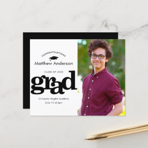 Papier Invitation de graduation photo budget noir et blan