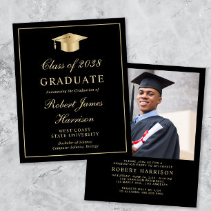 Papier Invitation de graduation sur le thème Noir et Or B