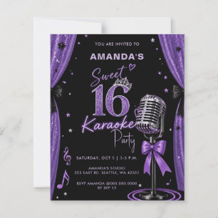 Papier Invitation de karaoké Budget Glam Purple Sweet 16