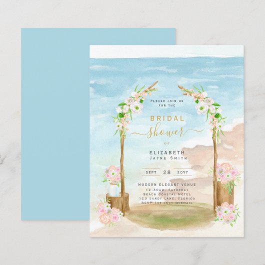 Papier Invitation de la douche nuptiale côtière BUDGET Be (Devant / Derrière)
