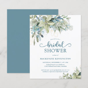 Papier Invitation de la douche nuptiale Eucalyptus bleu B