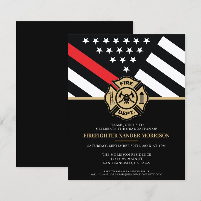 Papier Invitation de la fête de graduation du pompier du  (Devant / Derrière)