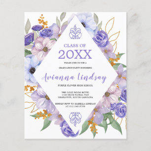 Papier Invitation de la fête de graduation florale pourpr