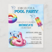 Papier Invitation de la fête de l'aquarelle du pool (Devant)