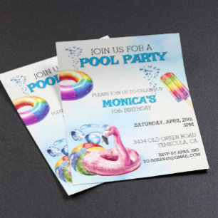 Papier Invitation de la fête de l'aquarelle du pool