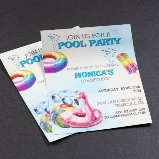 Papier Invitation de la fête de l'aquarelle du pool