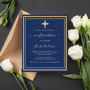 Papier Invitation de la marine bleu or croix