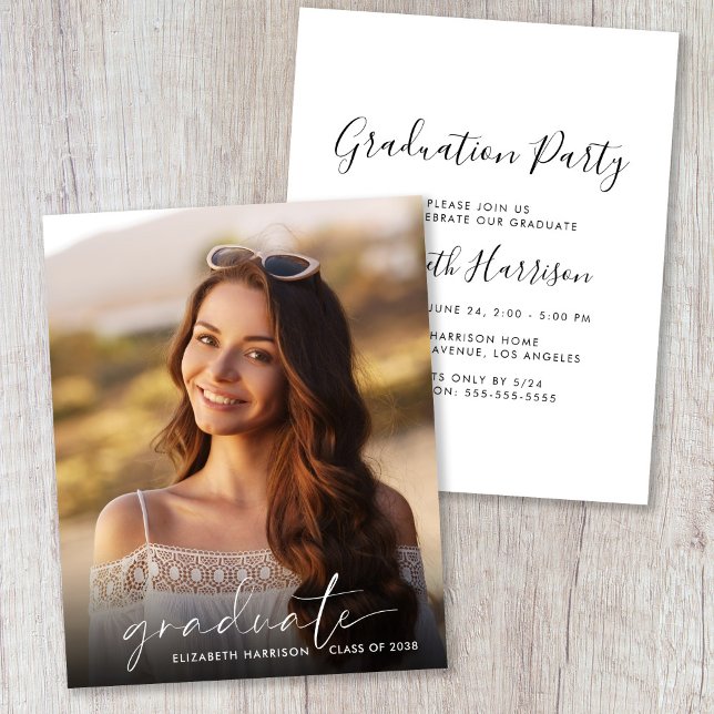 Papier Invitation de la partie de graduation du script bu (Budget Script Photo Graduation Party Invitation)
