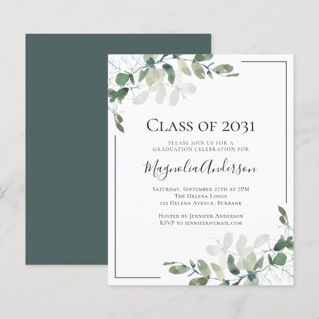 Papier Invitation de la partie de graduation Eucalyptus b (Devant / Derrière)