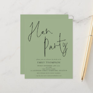 Papier Invitation de la partie de Hen Green Sage du budge