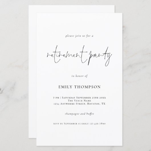 Papier Invitation de la partie de retraite de script simp (Devant / Derrière)