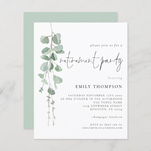 Papier Invitation de la partie de retraite du script Euca (Devant / Derrière)