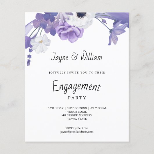 Papier Invitation de la partie d'engagement Budget Purple (Devant)