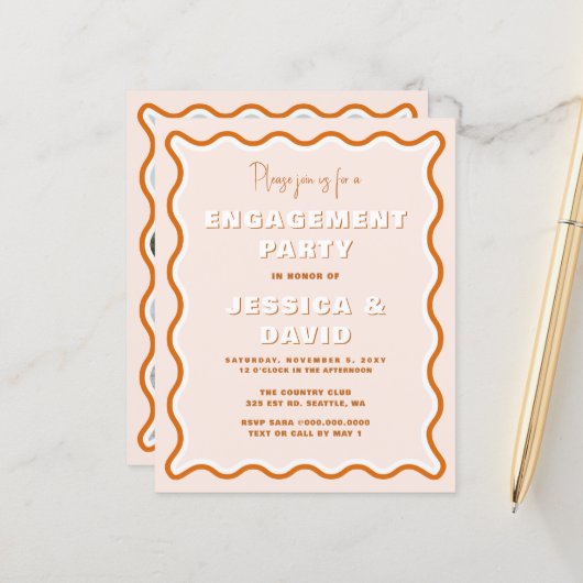 Papier Invitation de la partie d'engagement de Terracotta (Devant/Arrière en situation)