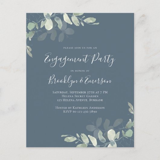 Papier Invitation de la partie d'engagement Eucalyptus bu (Devant)