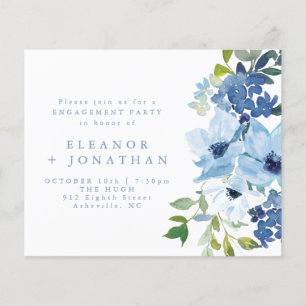 Papier Invitation de la partie d'engagement floral bleu c