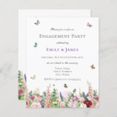 Papier Invitation de la partie d'engagement floral élégan (Devant / Derrière)