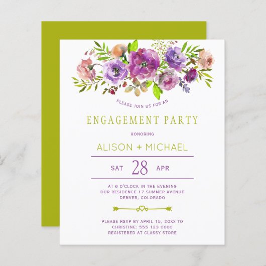 Papier Invitation de la partie d'engagement floral rustiq (Devant / Derrière)