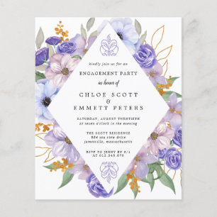 Papier Invitation de la partie d'engagement floral violet