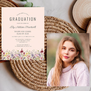 Papier Invitation de la partie Grad Blush Photo Fleur sau