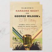 Papier Invitation de la partie karaoke du micro rétro bud (Devant / Derrière)