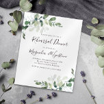 Papier Invitation de la répétition Eucalyptus budget<br><div class="desc">Cette invitation à dîner de répétition moderne présente des feuilles d'eucalyptus d'aquarelle. Veuillez noter que notre gamme d'invitations budgétaires n'inclut pas les enveloppes. Vous pouvez les commander séparément par l'intermédiaire de notre magasin,  ou de votre magasin d'alimentation de bureau préféré.</div>